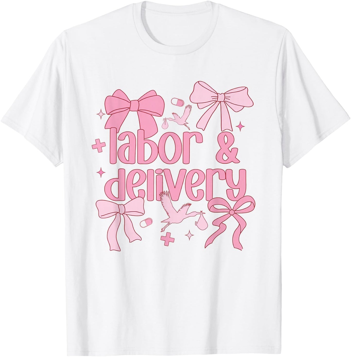 Women Labor and Delivery Nurse Grad Coquette Pink Bow Ribbon T-Shirt - T-Shirt | White
