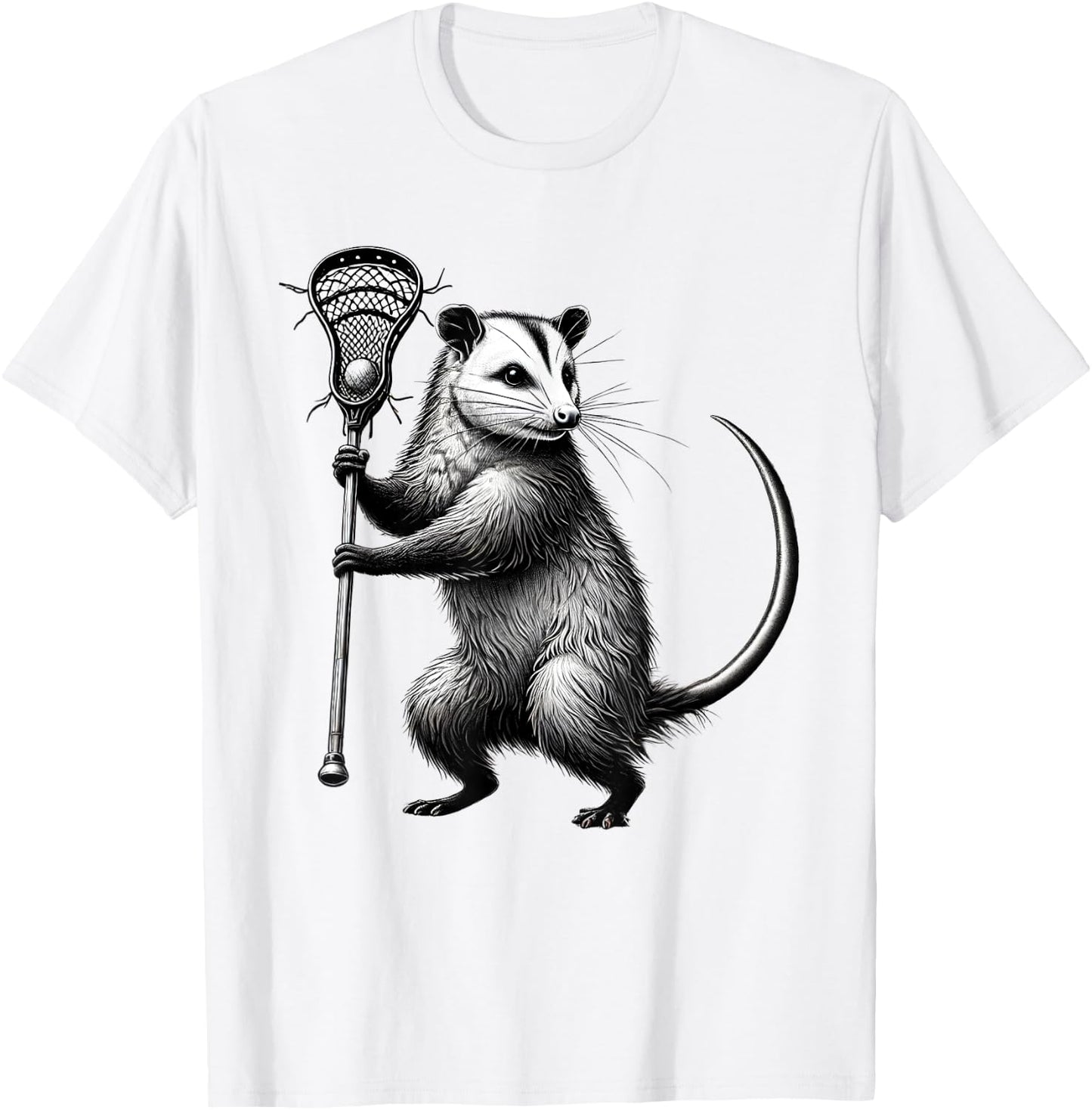 Vintage Possum Playing Lacrosse Opossum Lacrosse Player T-Shirt - T-Shirt | White