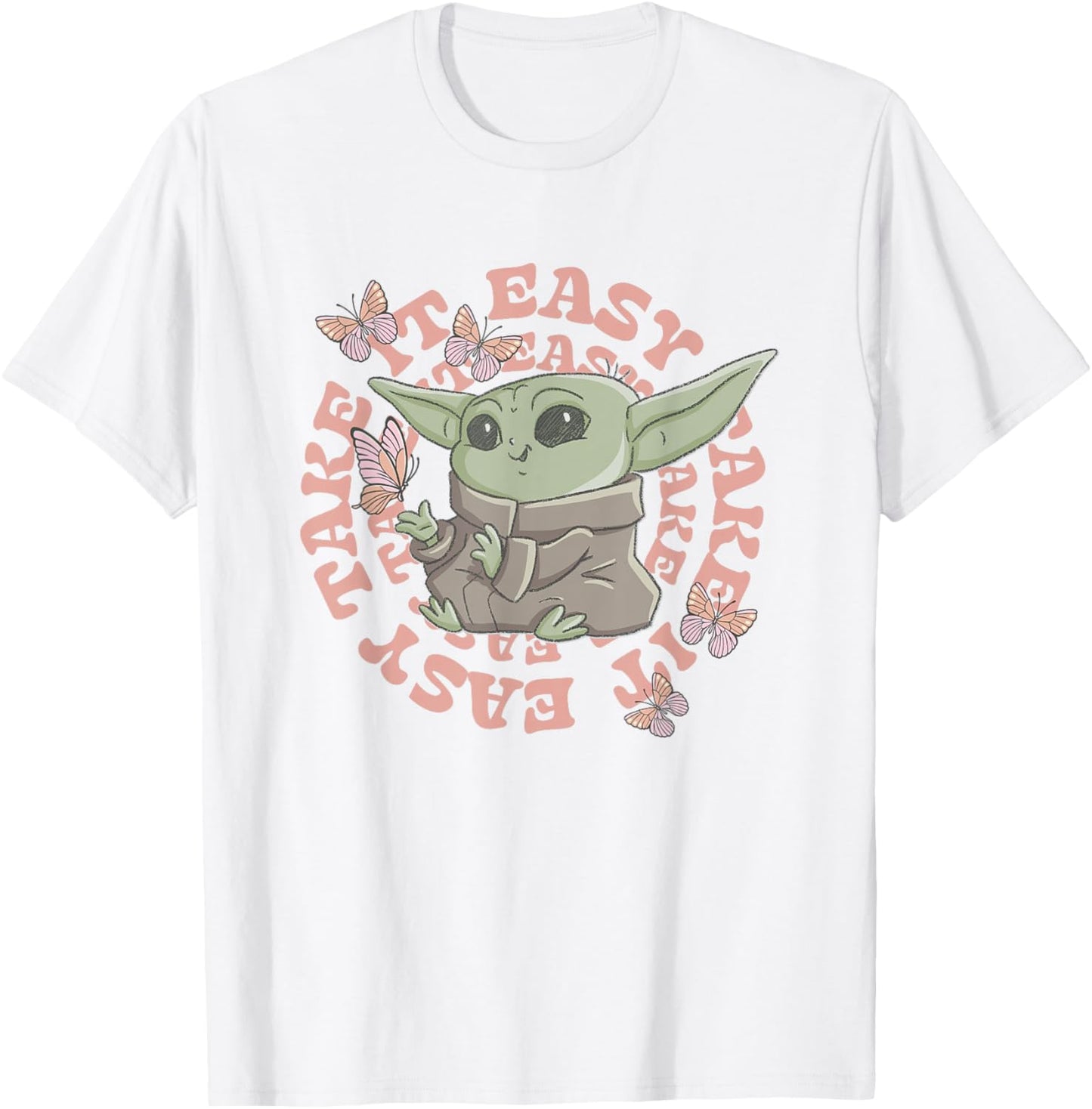 Star Wars The Mandalorian Cute Grogu Take It Easy Chest Logo T-Shirt - T-Shirt | White