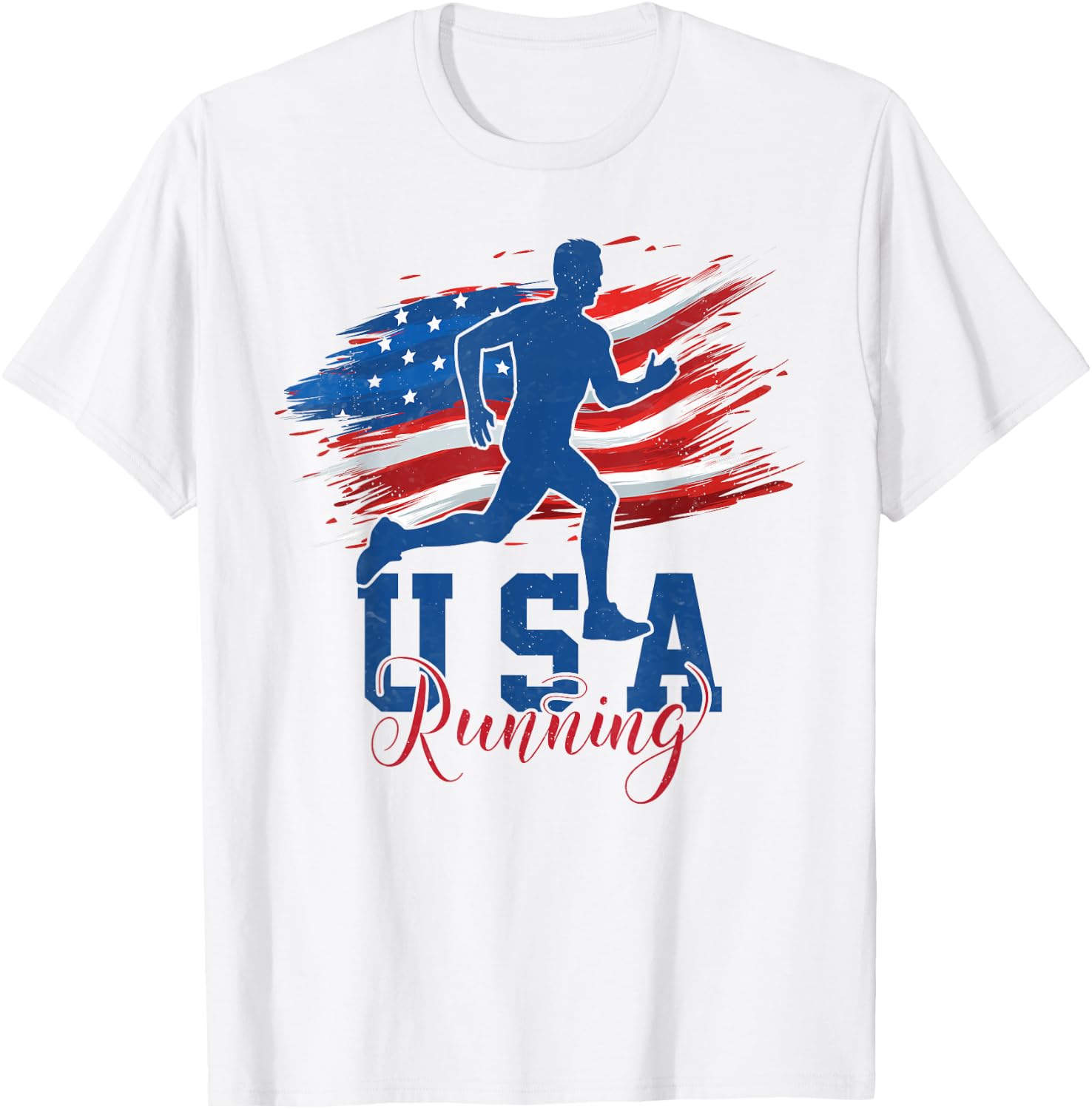 American Flag Running Runner 4th of July USA Support Team Kids Men T-Shirt - T-Shirt | White