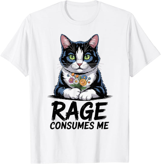 Rage Consumes Me Tuxedo Cat Mom Funny Youth Mama Cute Kitten T-Shirt - T-Shirt | White