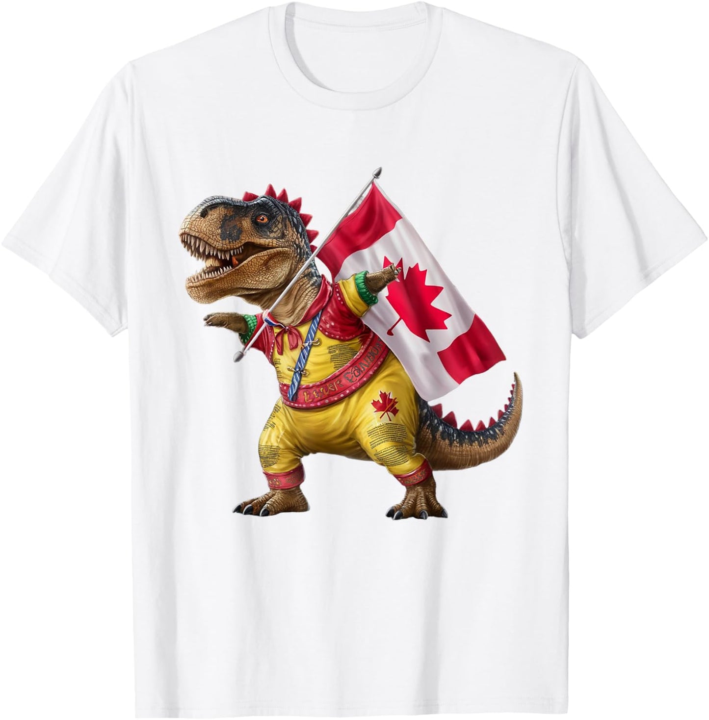 Happy Canada Day Canada Kids Flag Funny Red Dinosaur T-Shirt - T-Shirt | White