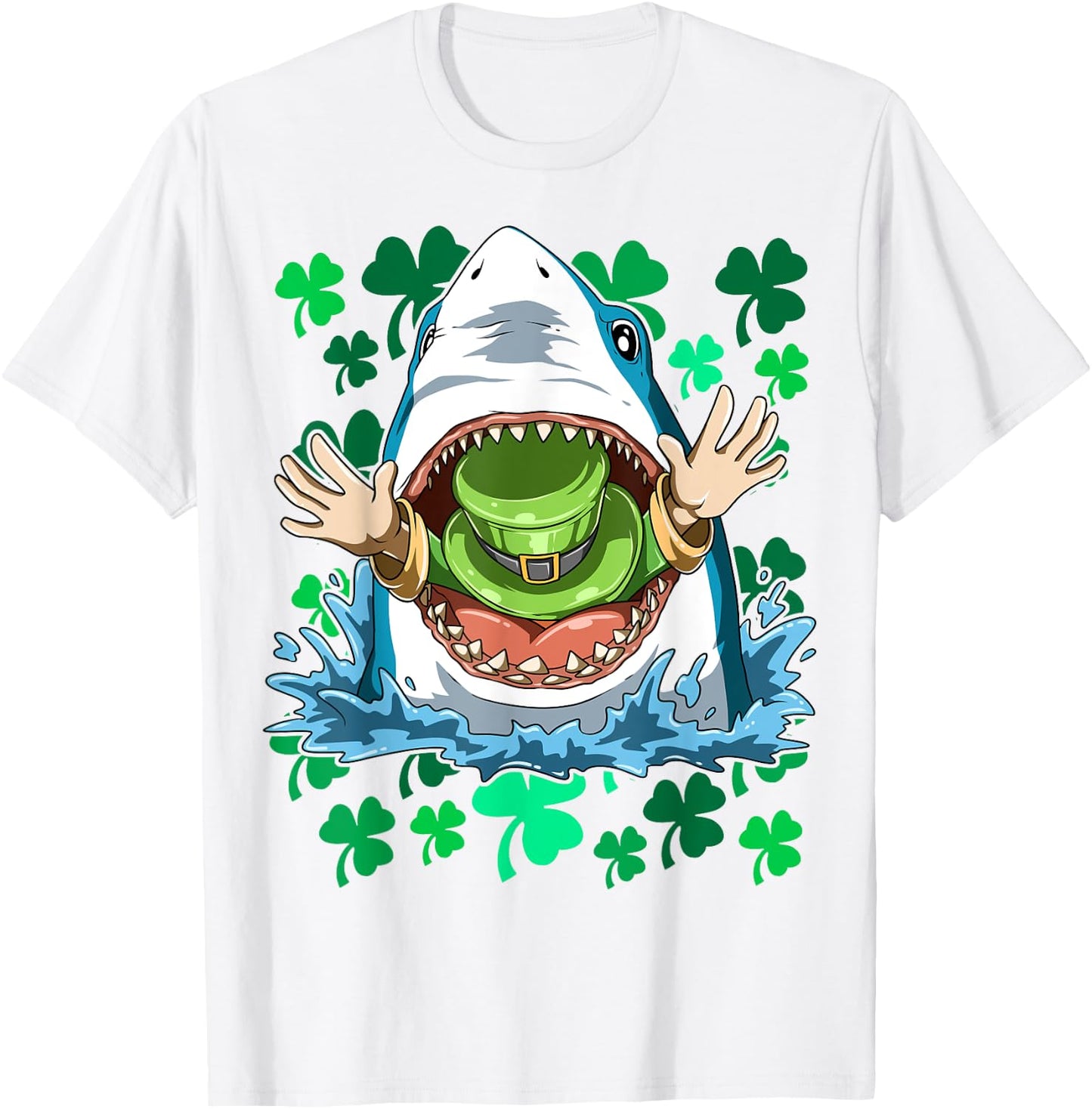 St. Patrick's Day Shark Eating Leprechaun Irish Shark Lovers T-Shirt - T-Shirt | White