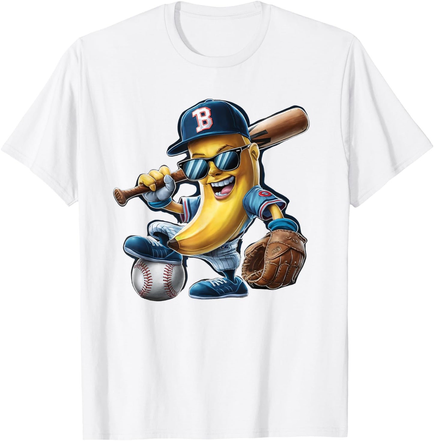 Funny Lets Go Bananas Banana Playing Baseball Player T-Shirt - T-Shirt | White