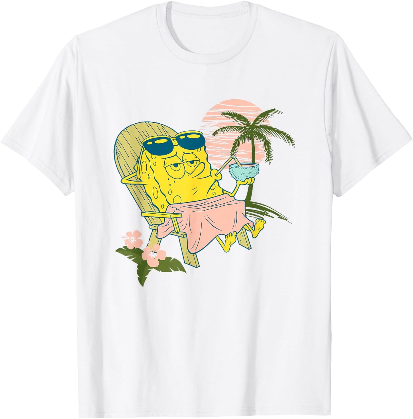 SpongeBob SquarePants Relaxing Having A Coconut At The Beach T-Shirt - T-Shirt | White