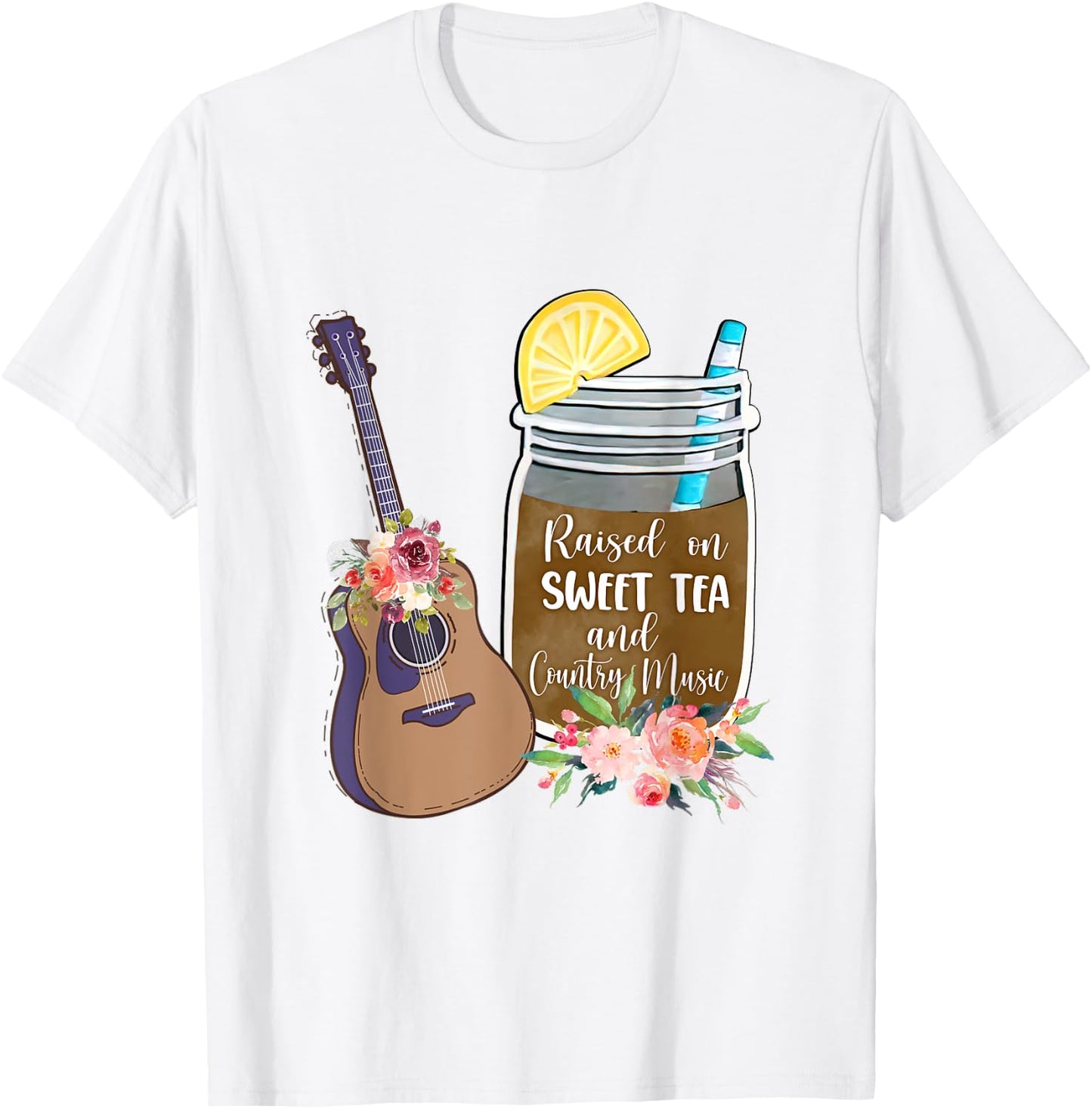 Raised On Sweet Tea & Country Music Lover Southern Girls T-Shirt - T-Shirt | White