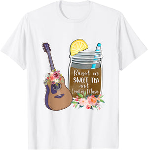 Raised On Sweet Tea & Country Music Lover Southern Girls T-Shirt - T-Shirt | White