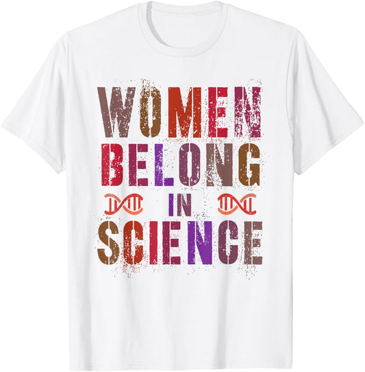 Girls WOMEN BELONG In SCIENCE Pink Technology Squad Engineer T-Shirt - T-Shirt | White