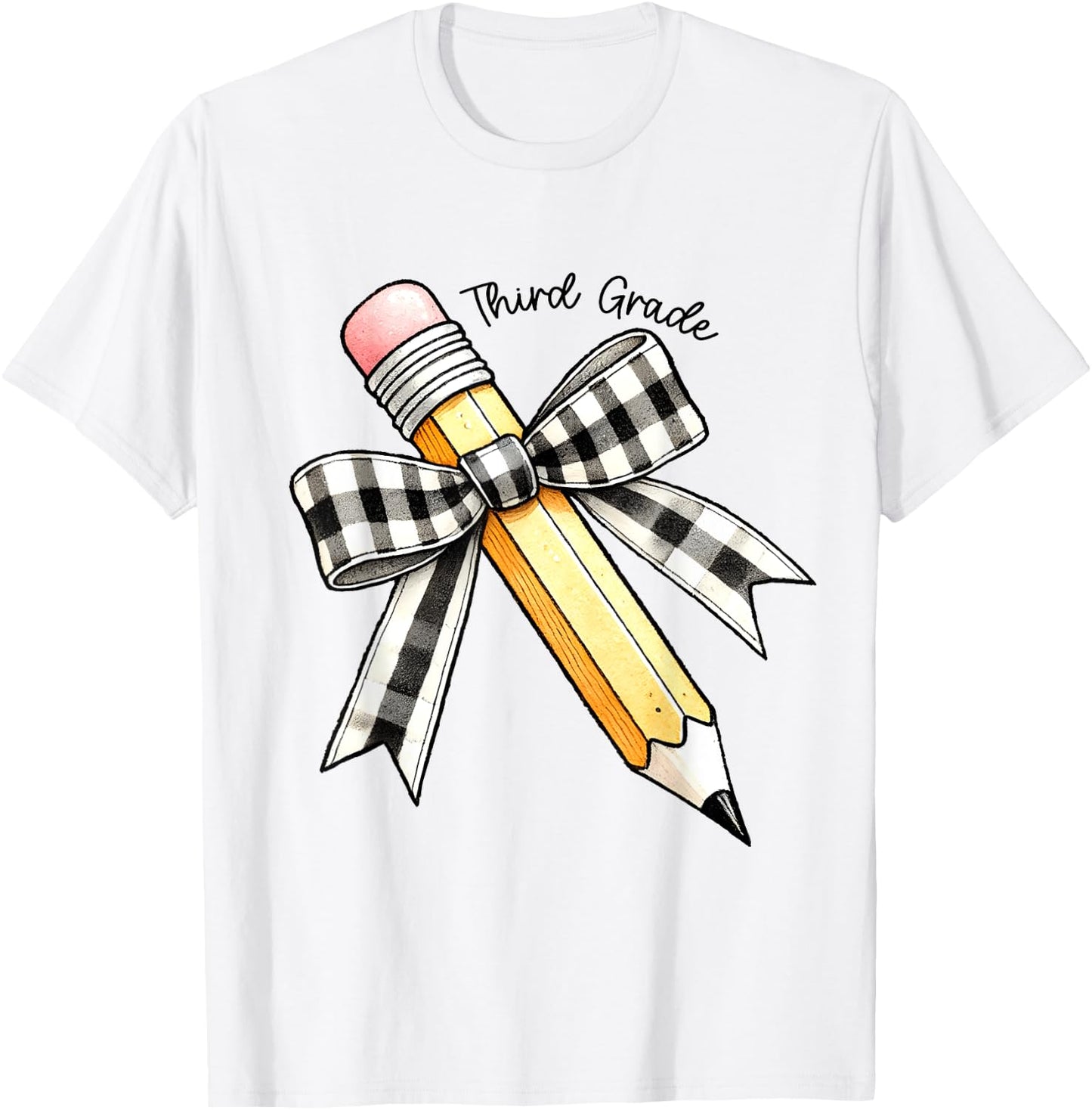 Third Grade Teacher Girl Coquette Pencil Bow 3rd Grade Team T-Shirt - T-Shirt | White