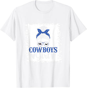 Messy Bun Cowboys Girl Sport Fan Men Women Girls Kids T-Shirt - T-Shirt | White