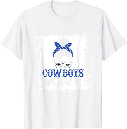 Messy Bun Cowboys Girl Sport Fan Men Women Girls Kids T-Shirt - T-Shirt | White