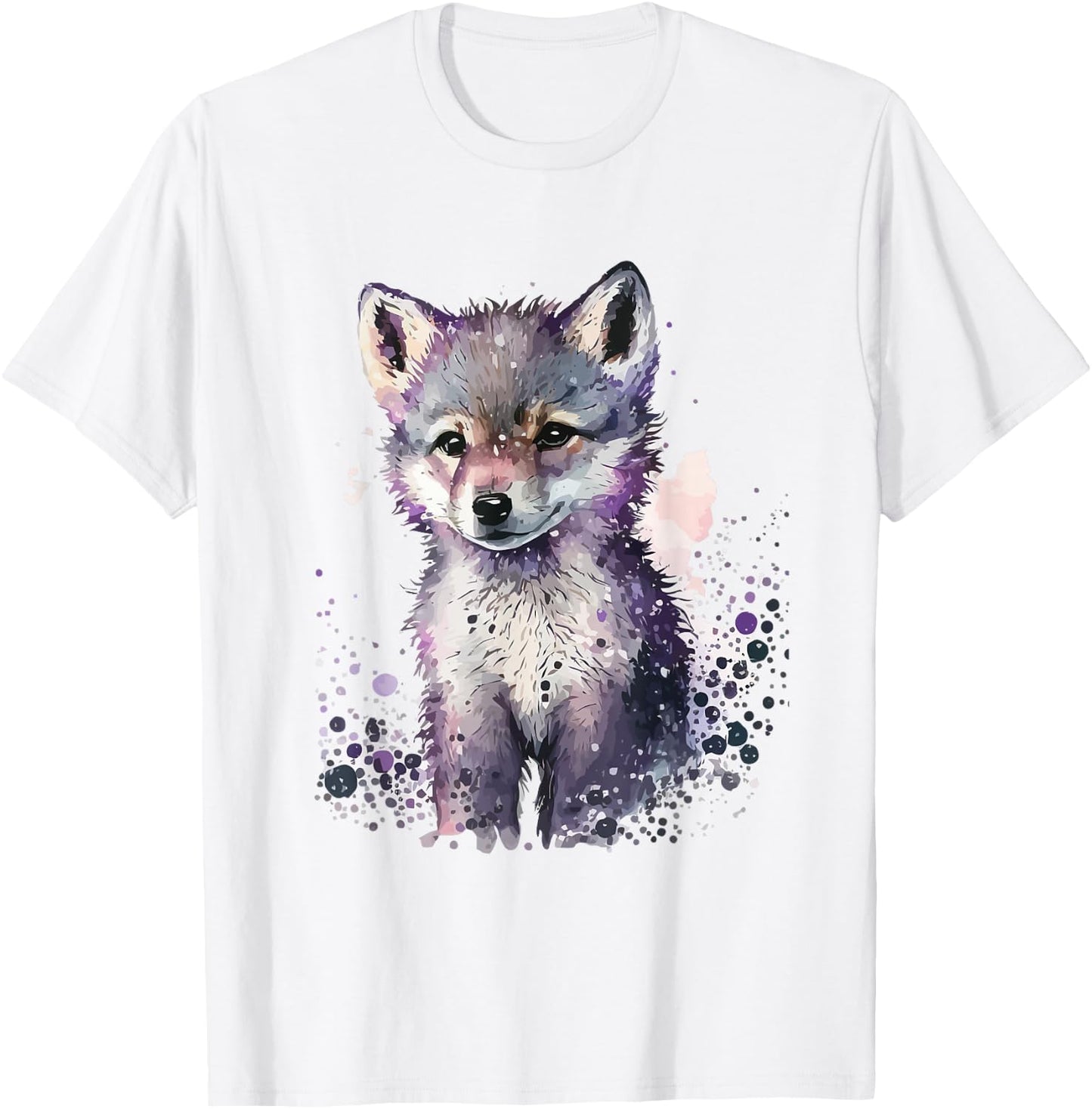 Wolf Puppy Animal Print Art Men Women Watercolor Wolf Pup T-Shirt - T-Shirt | White
