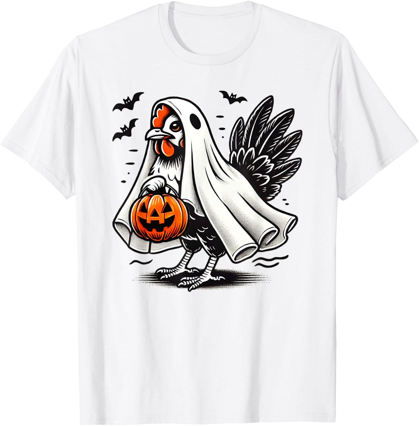 Shivering Chicken Halloween Ghost Rooster Trick Or Treat T-Shirt - T-Shirt | White