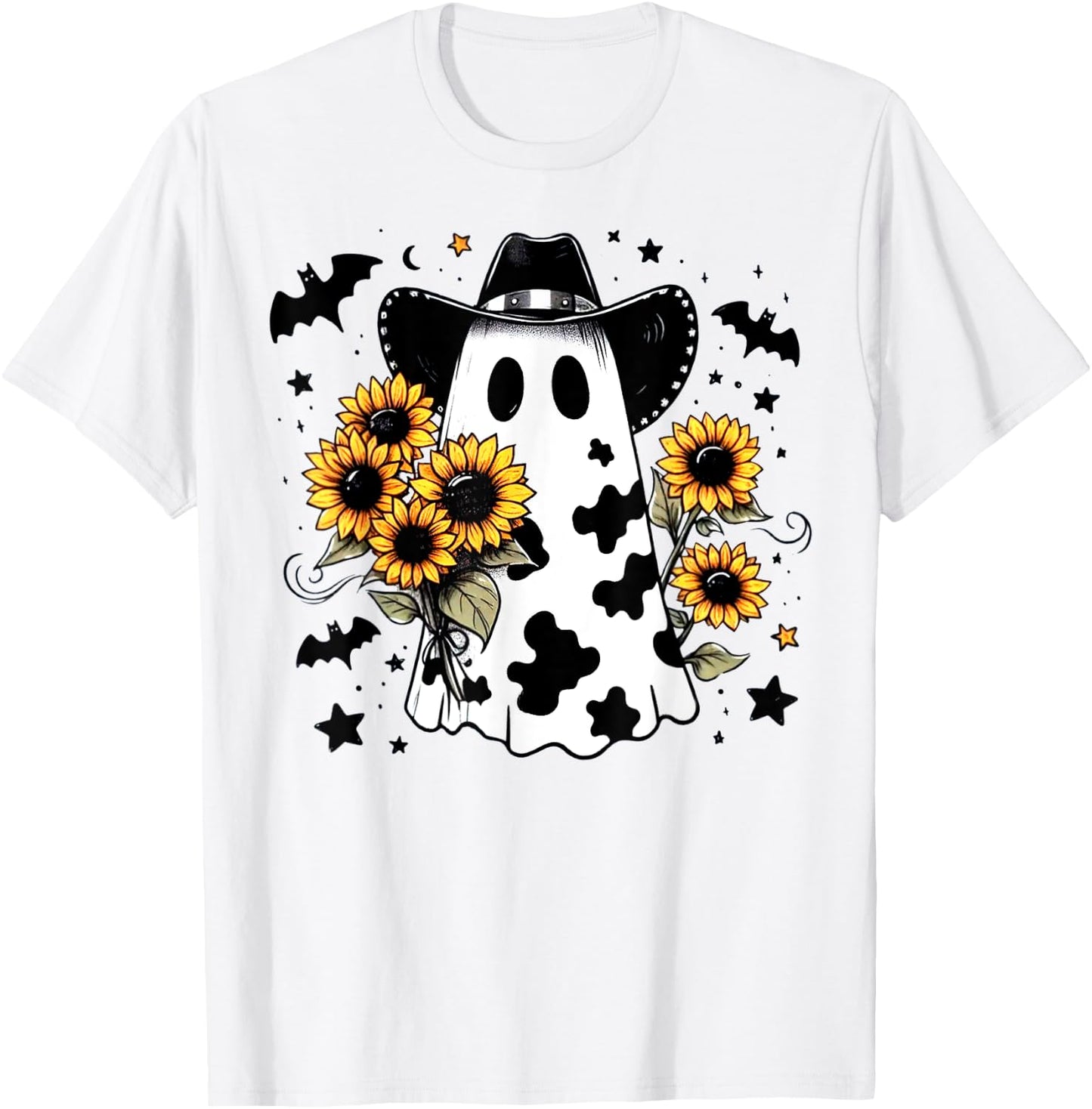 Cute Cowhide Ghost Sunflowers Funny Snarky Boojee Halloween T-Shirt - T-Shirt | White