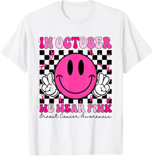 Groovy In October We Wear Pink Breast Cancer Awareness T-Shirt - T-Shirt | White