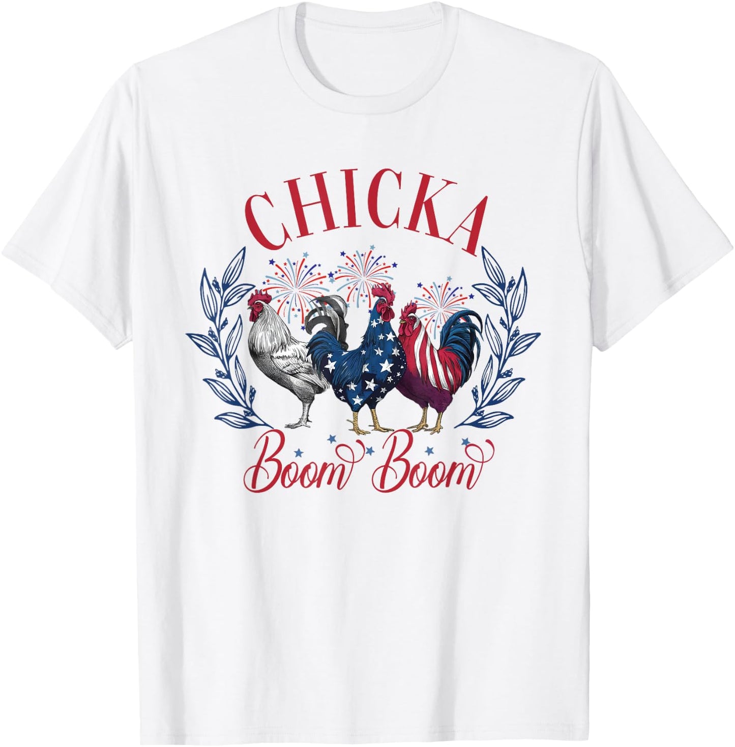 Chicka Boom Boom Cute Chicken Retro 4th of July America Men T-Shirt - T-Shirt | White
