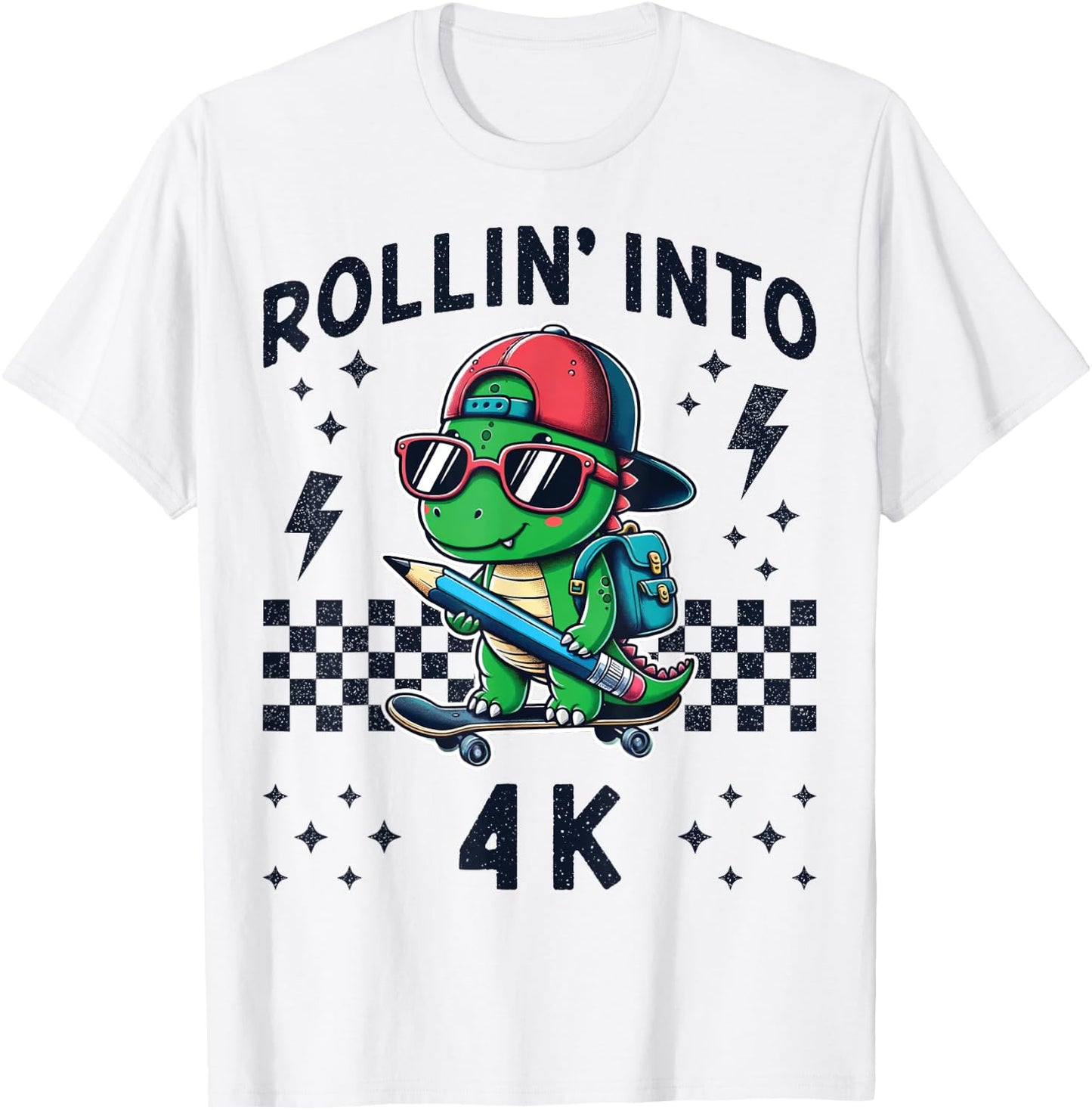 Rollin Into 4K Dinosaur Skateboard Im Ready for 4K Kid Funny T-Shirt - T-Shirt | White