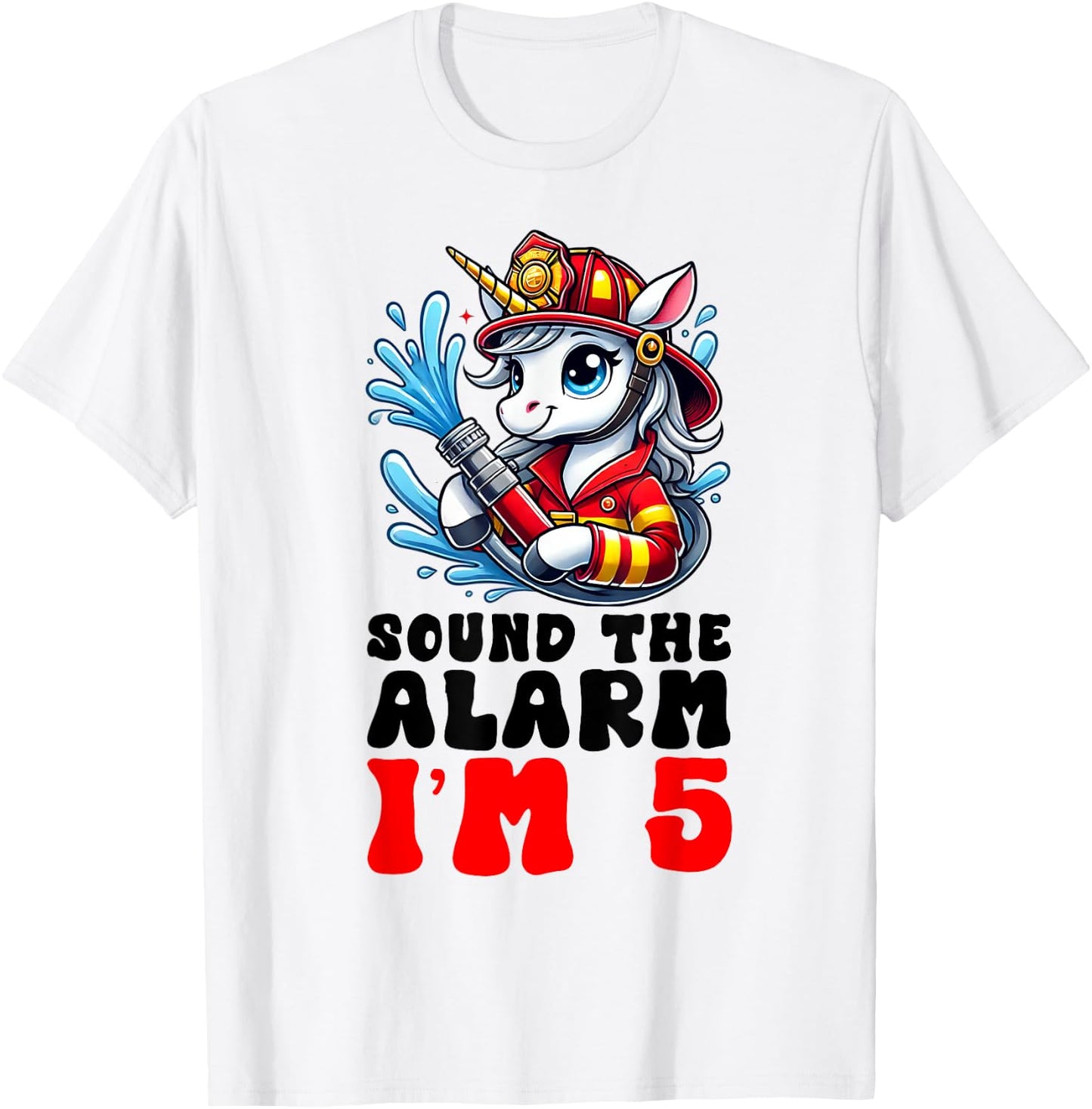 Unicorn Firefighter Fireman Kids 5th Birthday 5 Year Old T-Shirt - T-Shirt | White
