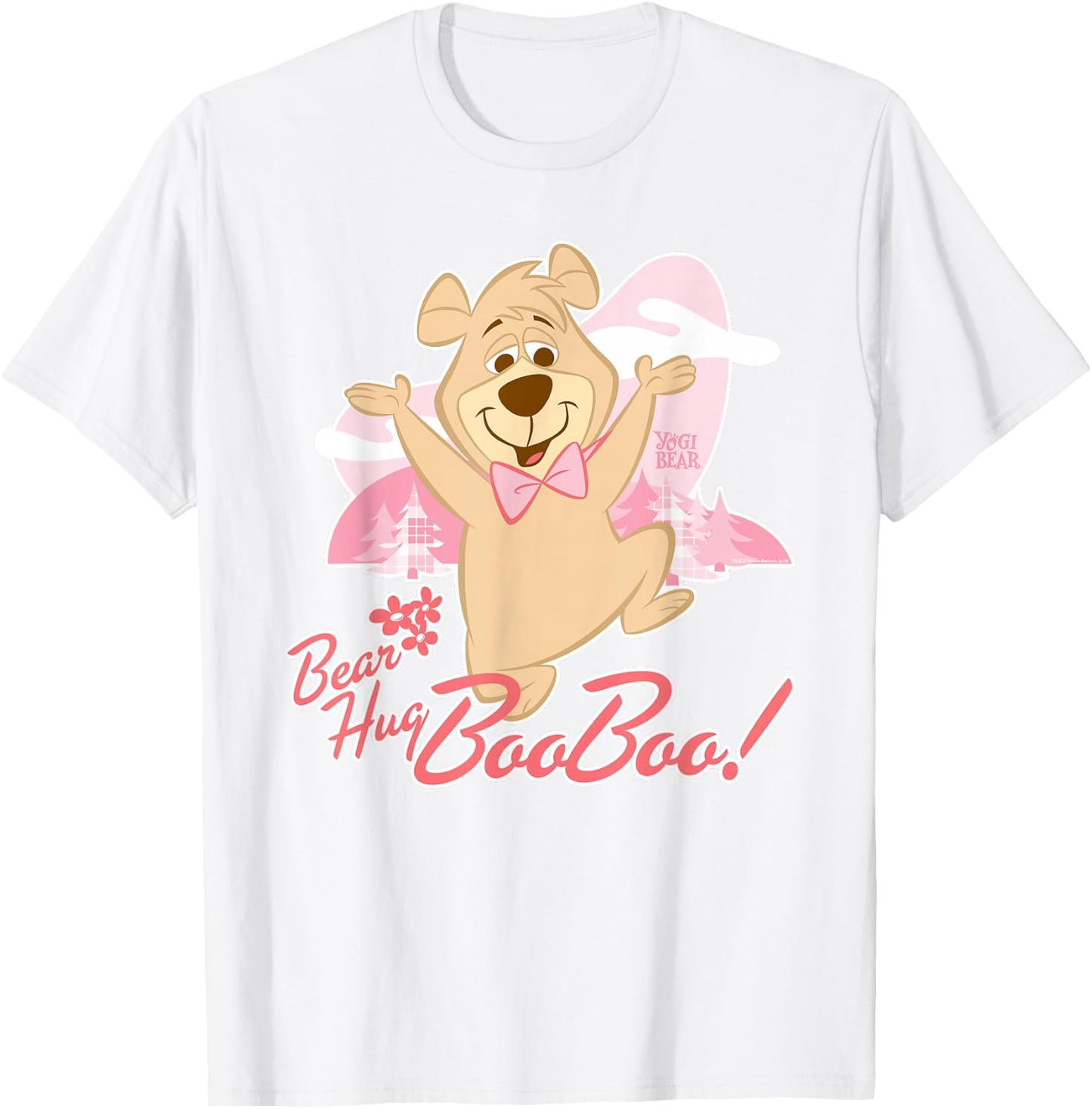 Popfunk Yogi Bear Bear Hug Boo Boo -Adults Kids , Grey, Small, Short Sleeve, Cotton 50% Polyester 50% T-Shirt - T-Shirt | White