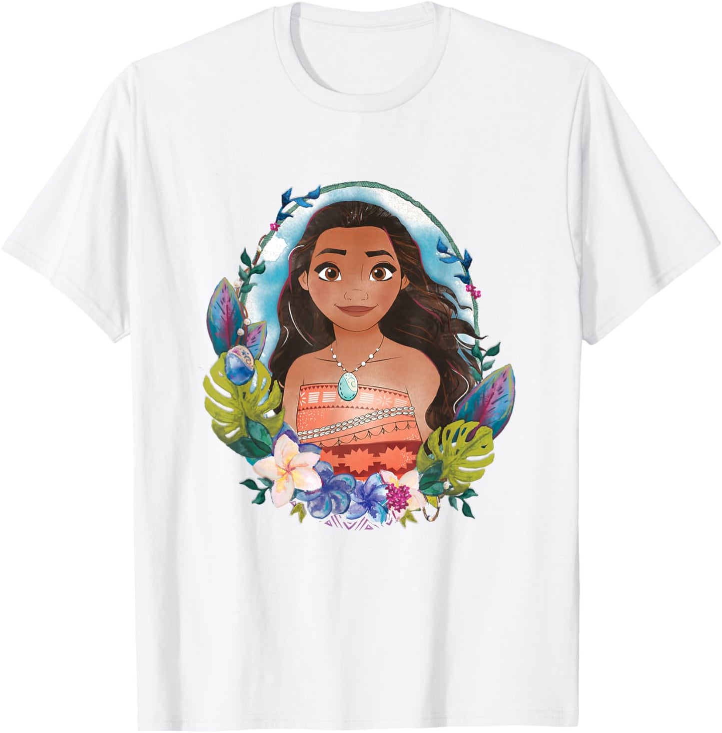 Disney Moana Beautiful Floral Face Portrait Vintage T-Shirt - T-Shirt | White