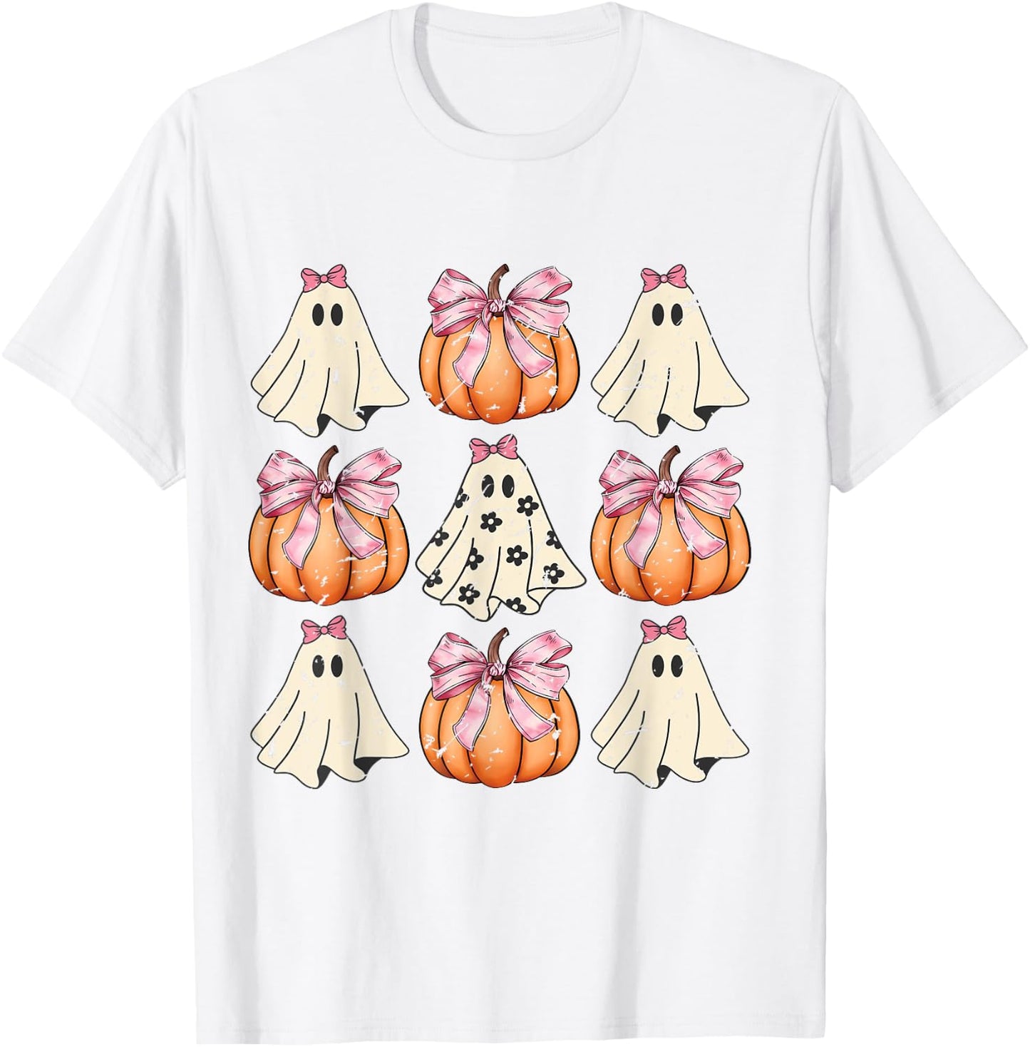 Cute Coquette Aesthetic Halloween Spooky Ghosts Pumpkins T-Shirt - T-Shirt | White
