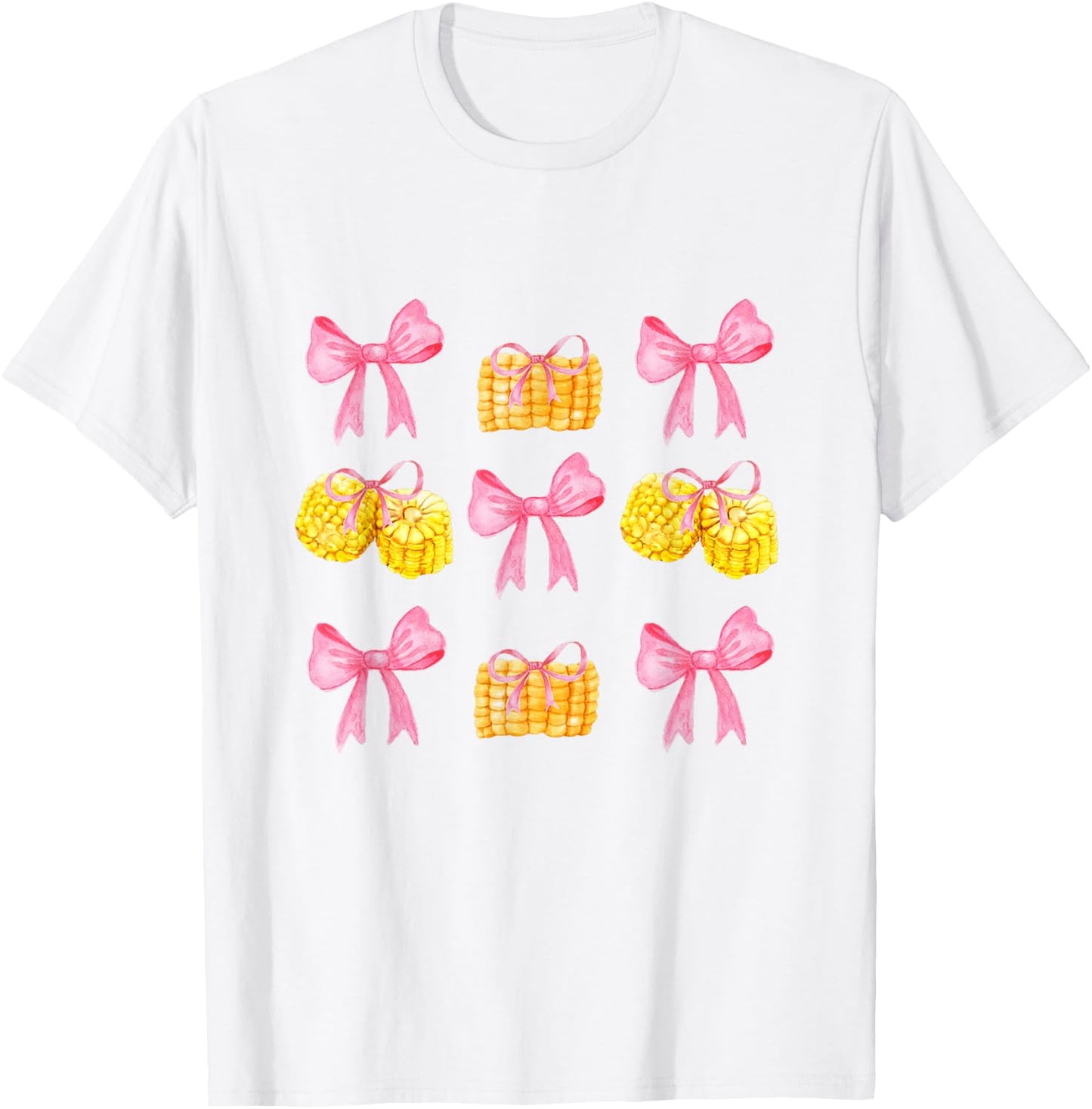 Pink Bows Cute Coquette corn y2k Clean Girl Aesthetic T-Shirt - T-Shirt | White