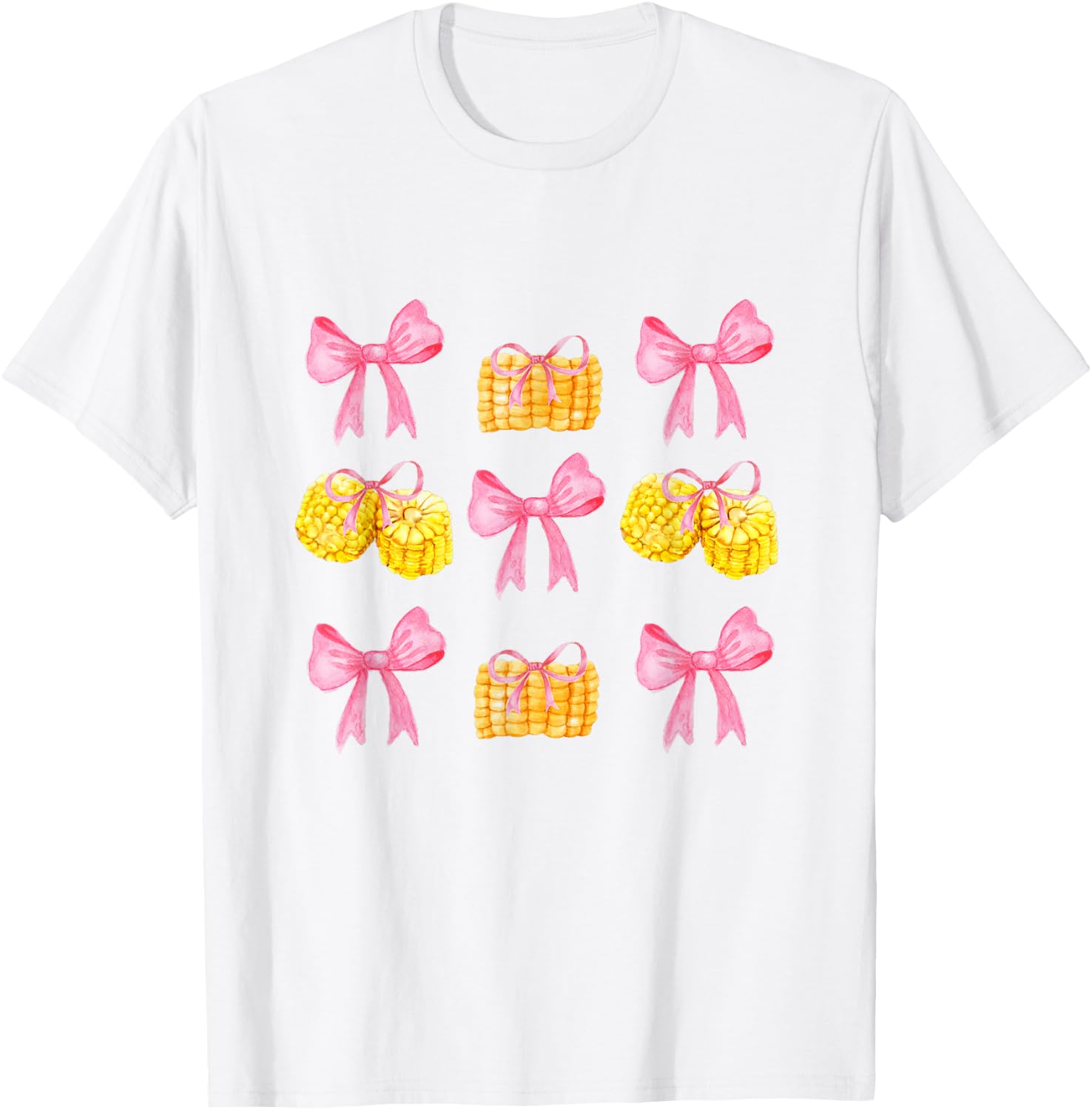 Pink Bows Cute Coquette corn y2k Clean Girl Aesthetic T-Shirt - T-Shirt | White