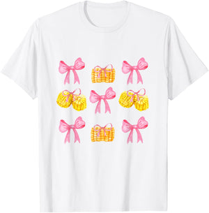 Pink Bows Cute Coquette corn y2k Clean Girl Aesthetic T-Shirt - T-Shirt | White