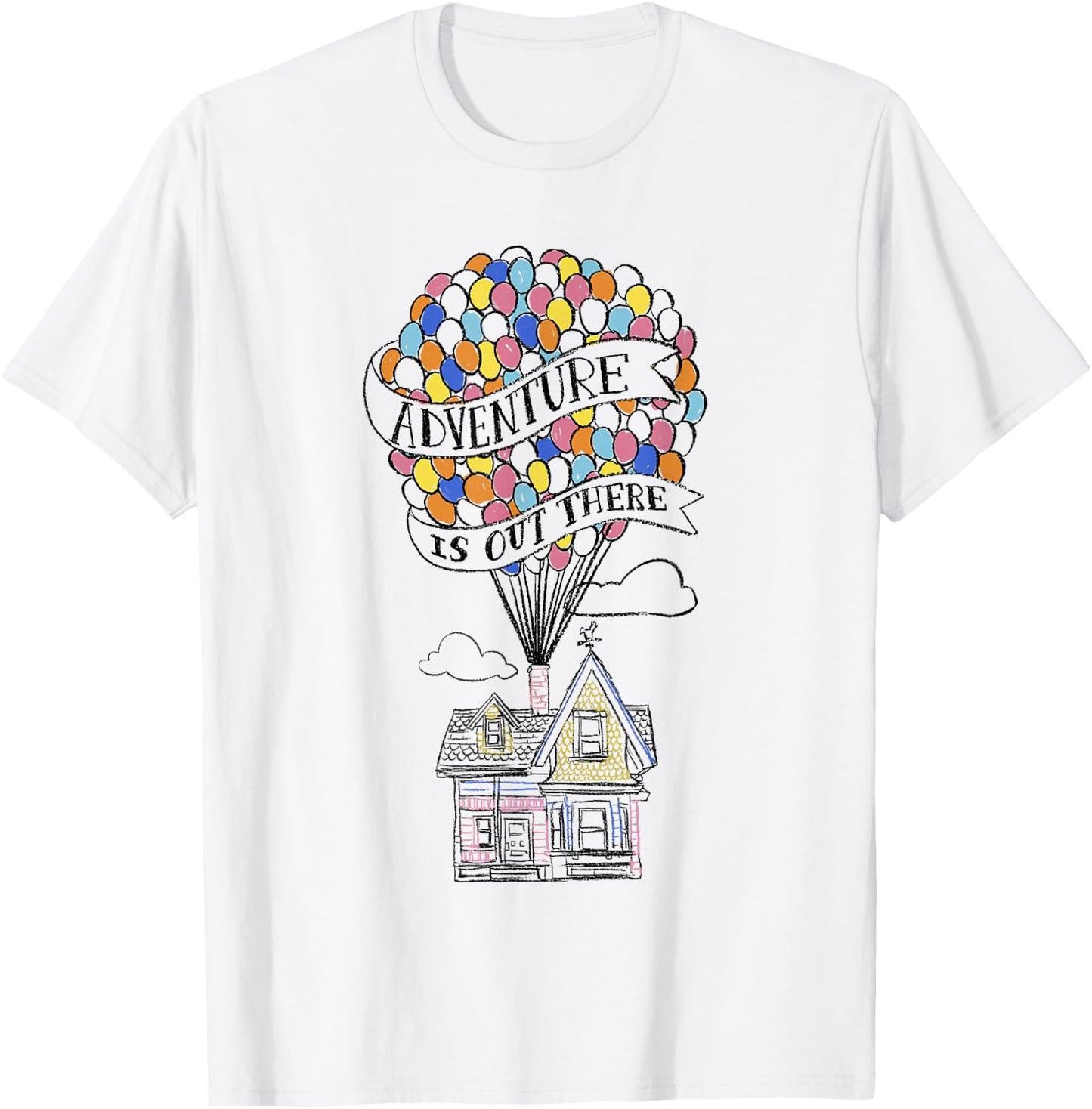 Disney Pixar Up Adventure Is Out There Flying House Outline T-Shirt - T-Shirt | White