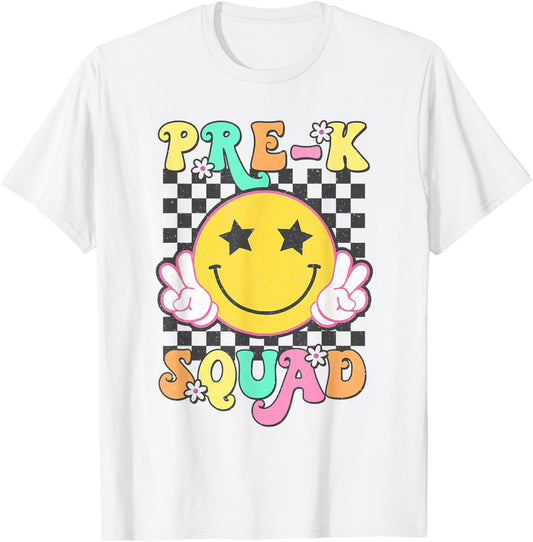 Pre-K Squad Smile Retro Back To School T-Shirt - T-Shirt | White