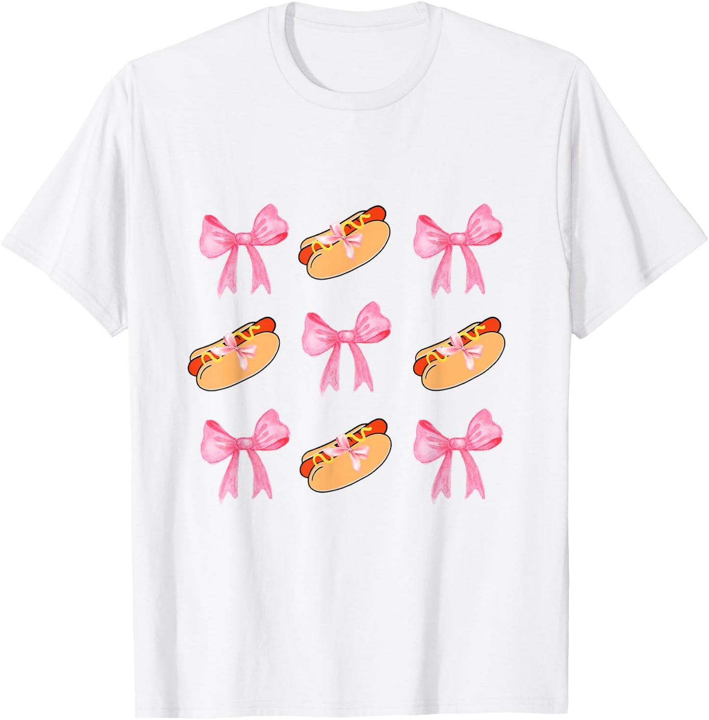 Pink Bows Cute Coquette hotdog y2k Girl Aesthetic T-Shirt - T-Shirt | White