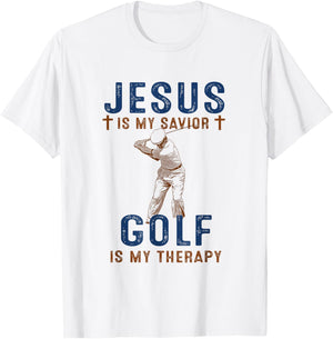 Jesus is My Savior Golf is My Therapy Funny Golf Lover Gift T-Shirt - T-Shirt | White