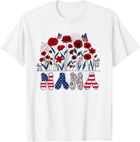 Groovy Nana 4th of July Patriotic Floral Women Mother's Day T-Shirt - T-Shirt | White
