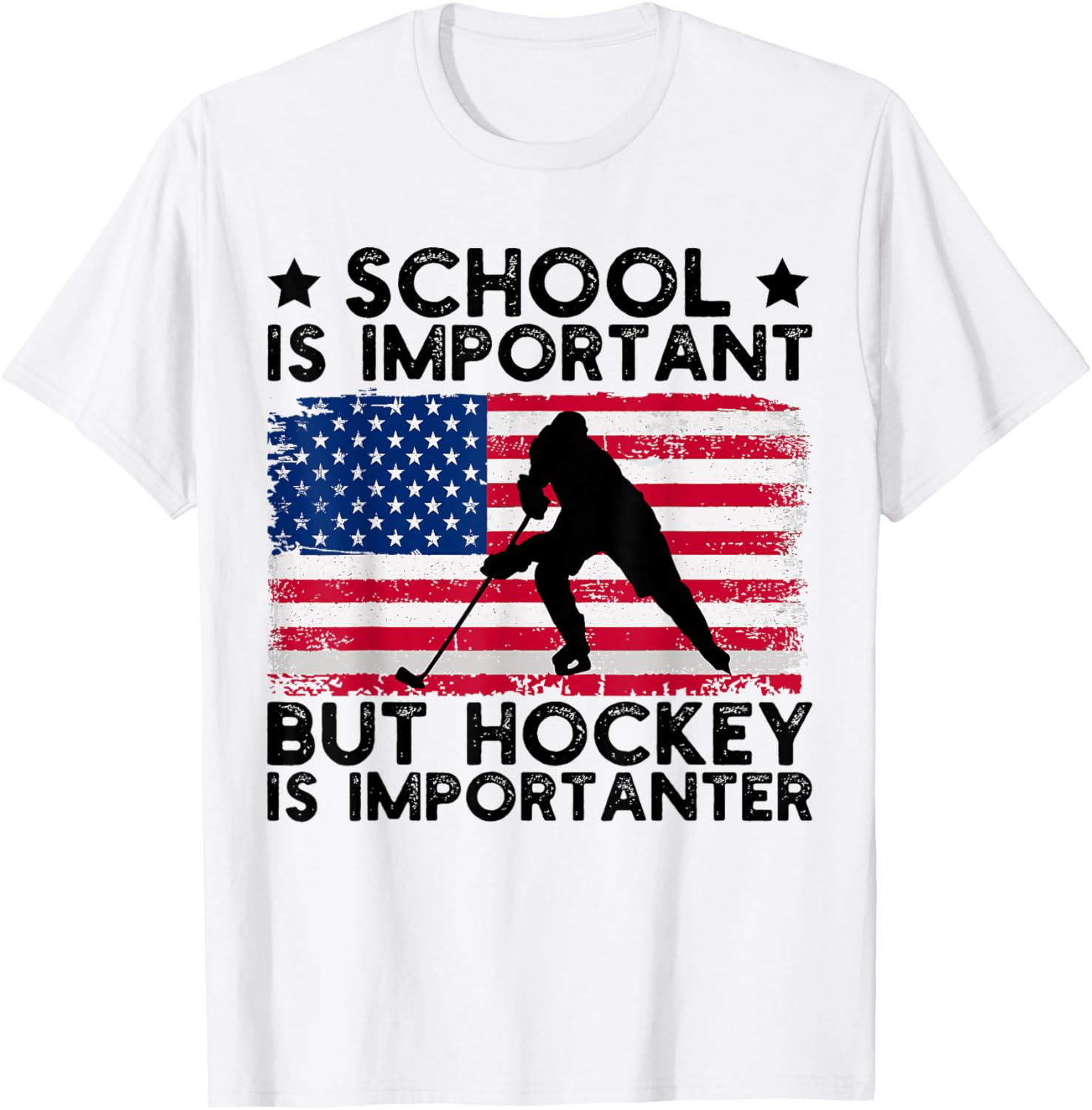 Funny Hockey School Is Important But Hockey is Importanter T-Shirt - T-Shirt | White