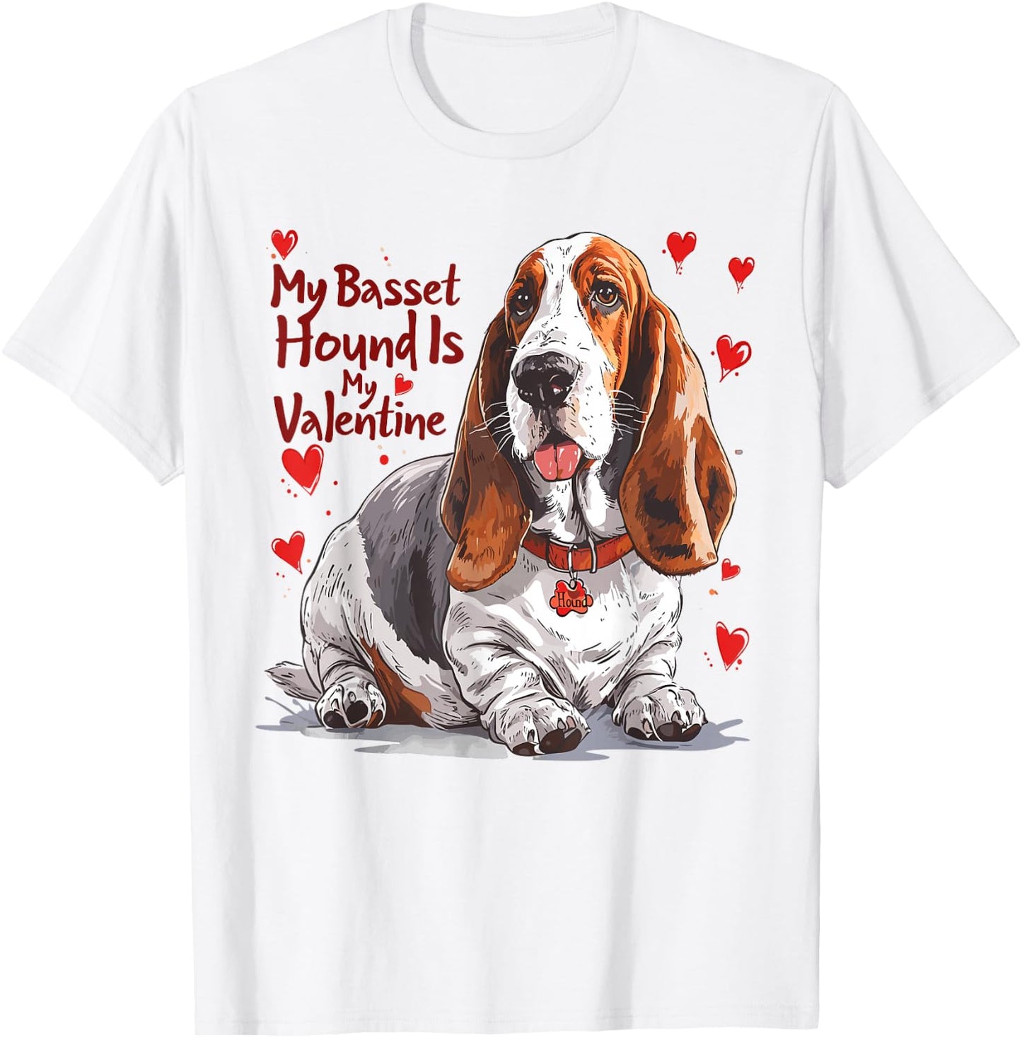 Basset Hound Is My Valentine Cute Dog Owner Valentines Day T-Shirt - T-Shirt | White