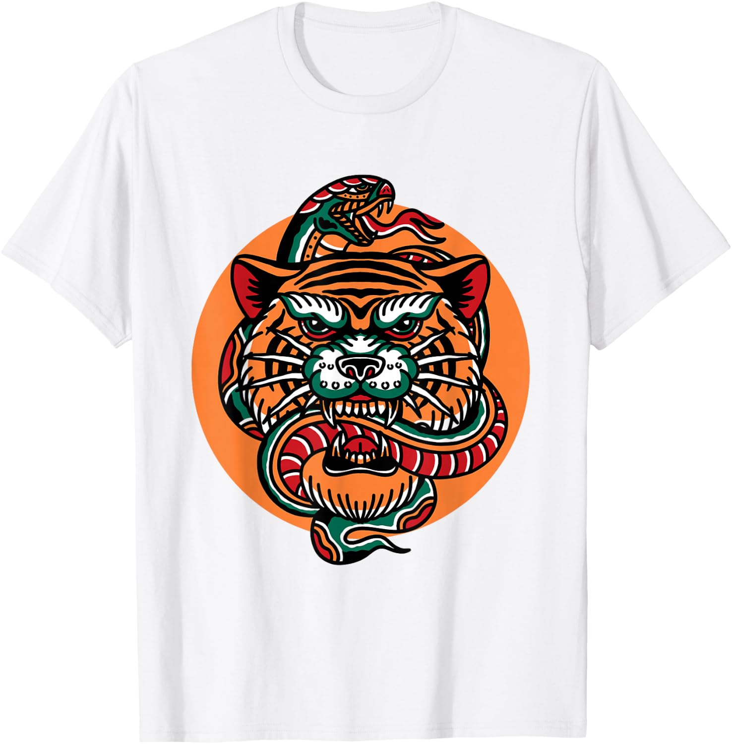 Tiger Snake Traditional Tattoo Flash Alternative Edgy Trendy T-Shirt - T-Shirt | White