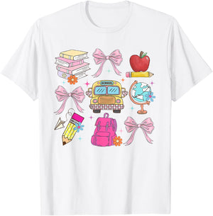 Back to School Coquette Teacher Women Girl Kindergarten PreK T-Shirt - T-Shirt | White