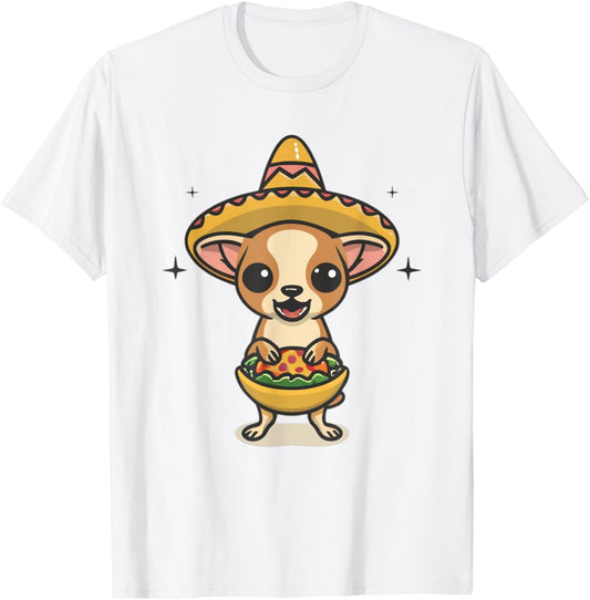 Funny Mexican Chihuahua Taco Cinco de Mayo Fiesta Dog T-Shirt - T-Shirt | White