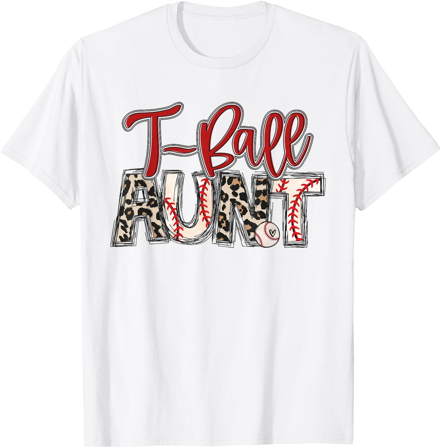 T-Ball Aunt Leopard Red T-Ball Auntie Family T-Ball Player T-Shirt - T-Shirt | White
