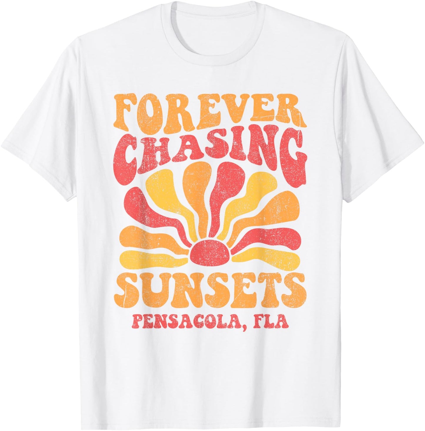 Forever Chasing Sunsets Pensacola Beach Florida 70s Retro T-Shirt - T-Shirt | White