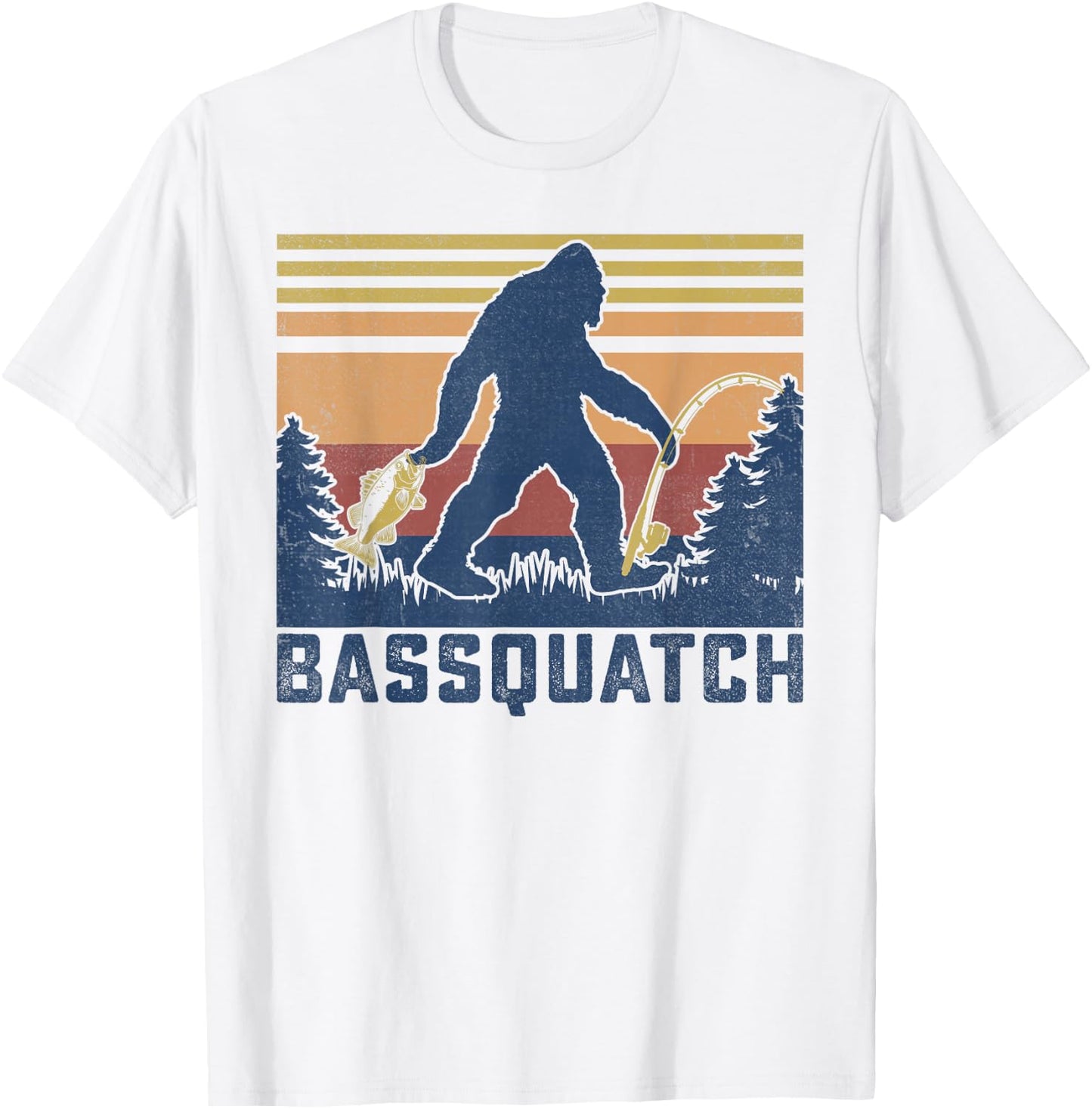 Retro Vintage Outdoor Fish Bassquatch Funny Fishing T-Shirt - T-Shirt | White
