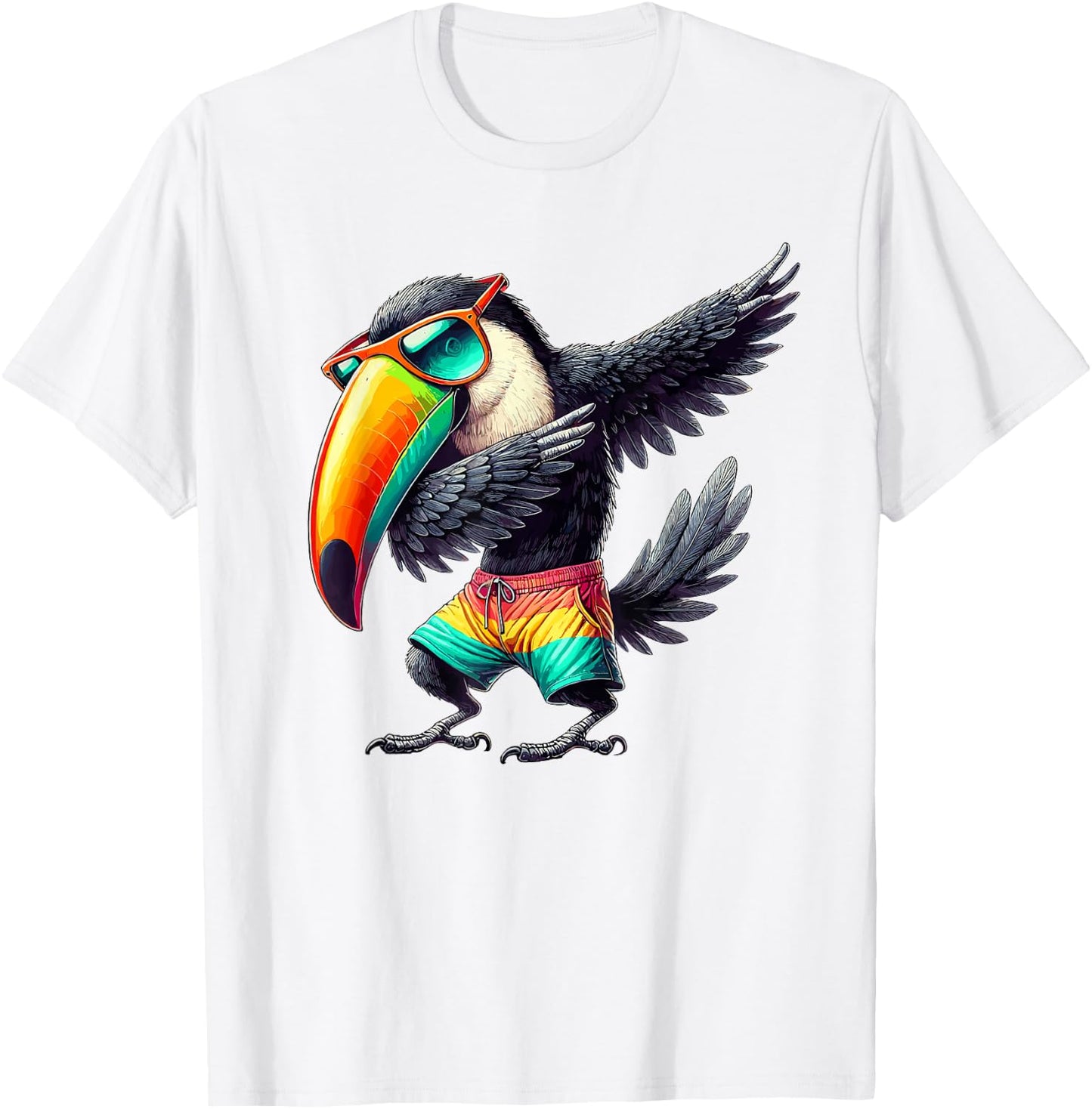Toucan Dabbing, Swimming Pool, Beach Vacation, Tropical Bird T-Shirt - T-Shirt | White