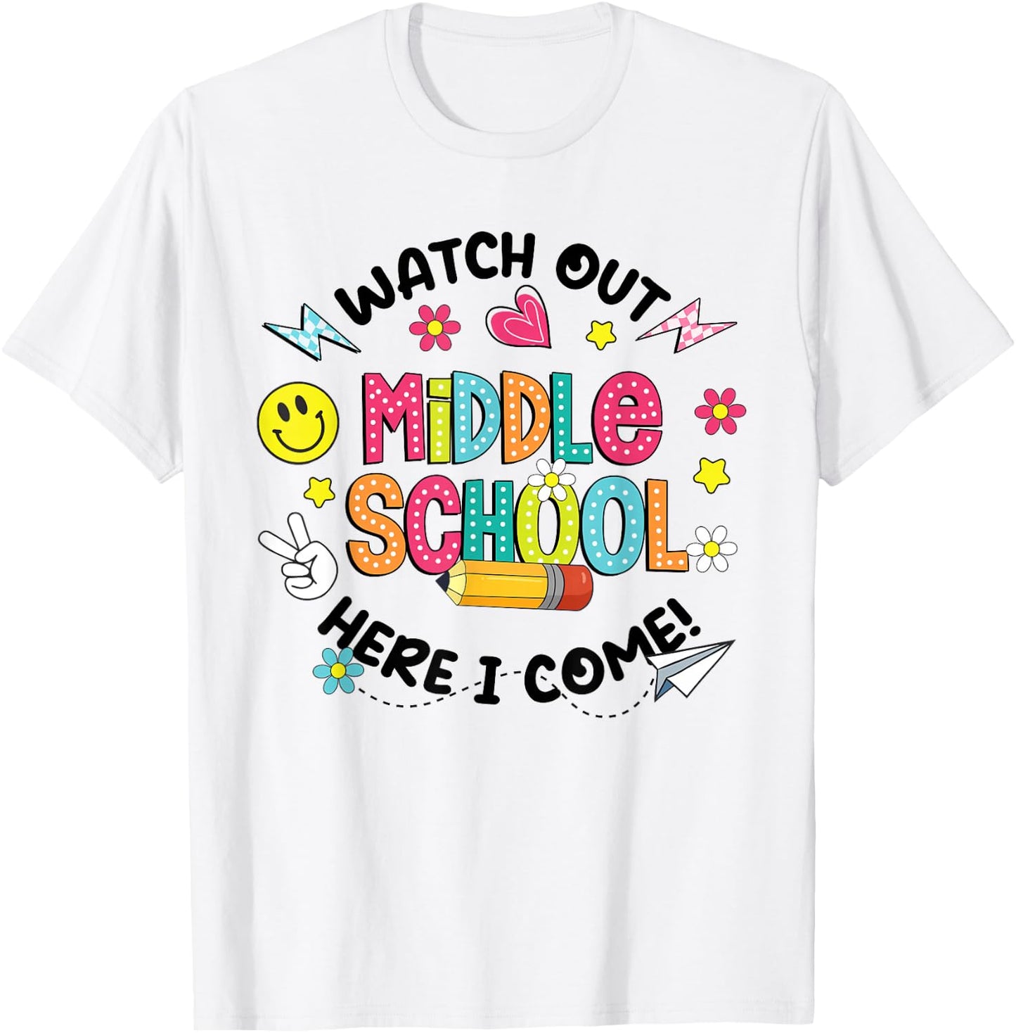 Groovy Watch Out Middle School Here I Come Back To School T-Shirt - T-Shirt | White