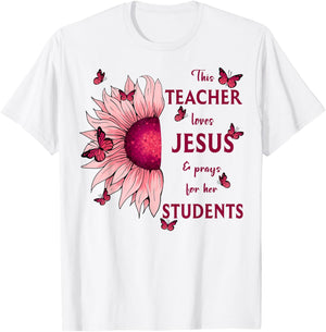 Sunflower This Teacher Loves Jesus And Prays Christian Men Women T-Shirt - T-Shirt | White
