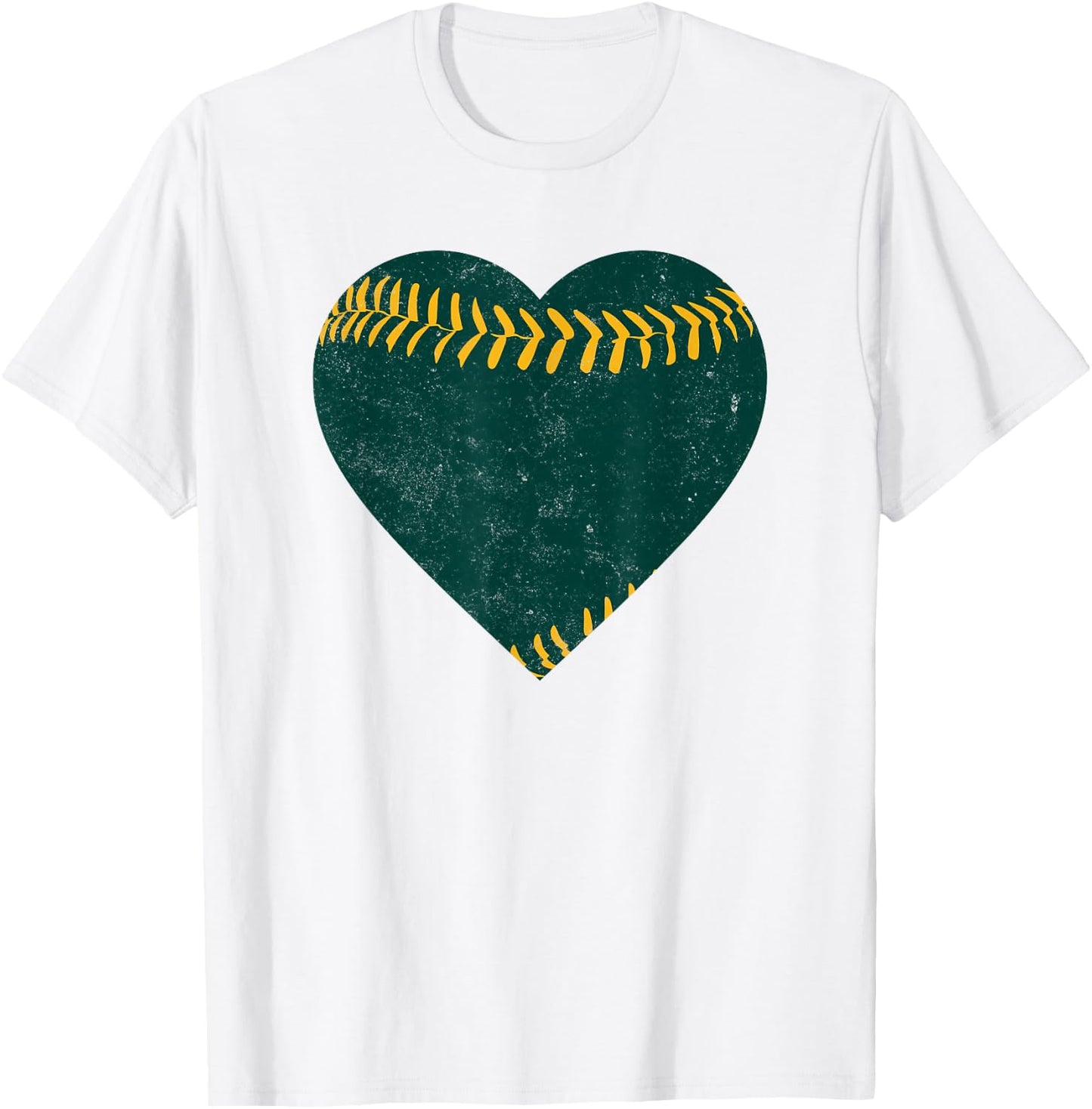 Vintage Green and Gold Baseball Heart T-Shirt - T-Shirt | White