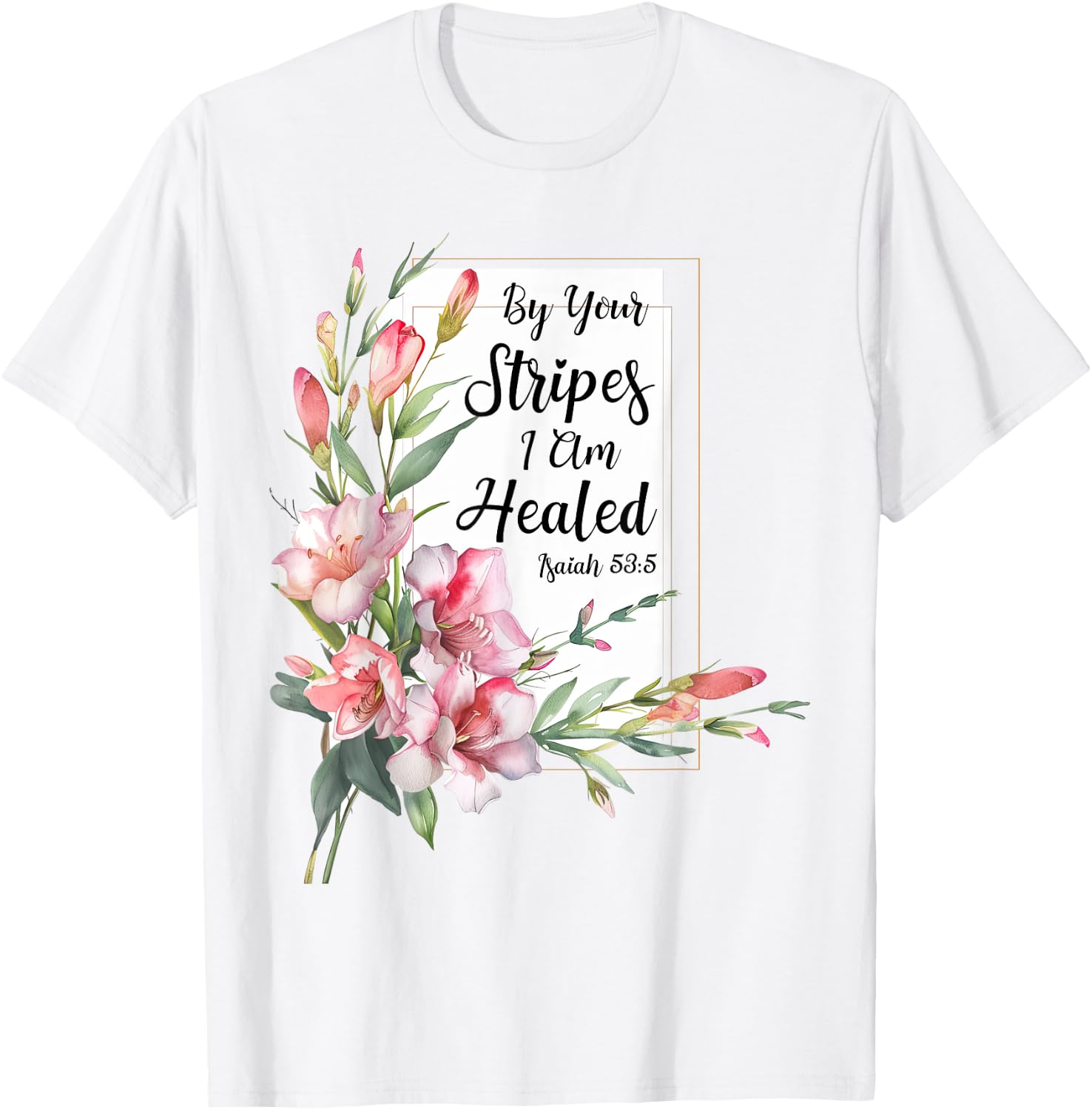 Freesia Flower Bible Verse Watercolor Floral Christian T-Shirt - T-Shirt | White