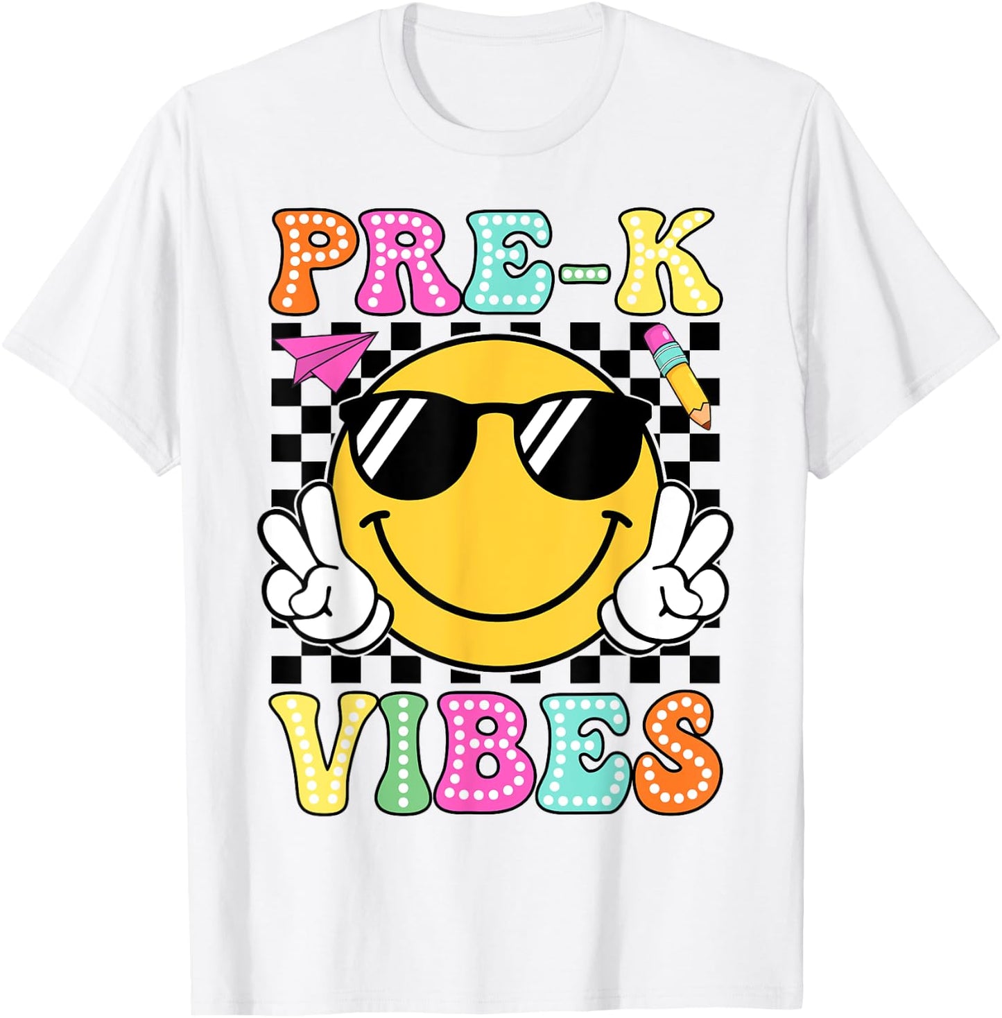 Pre-K Vibes Groovy Back to School Pre-K Teacher Men Women Girls Kids T-Shirt - T-Shirt | White