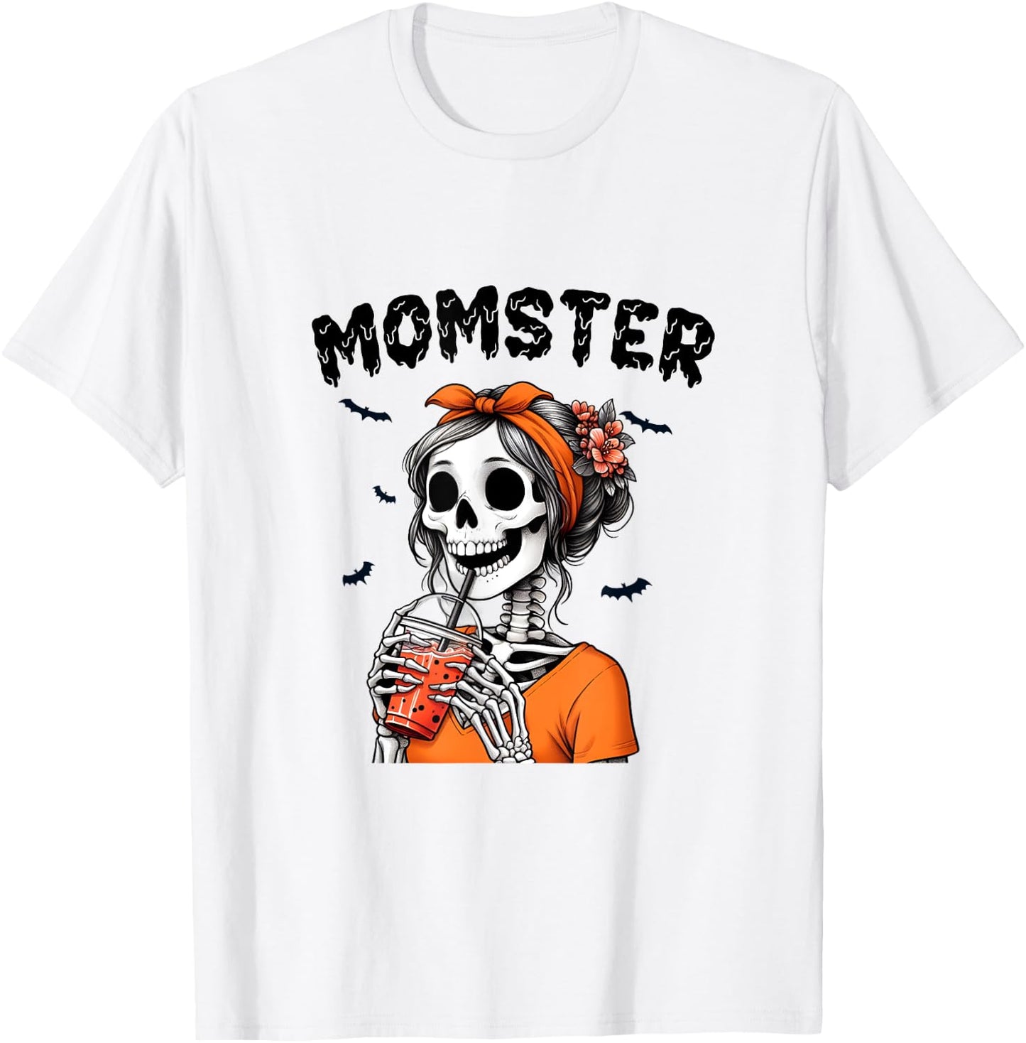 Momster Skeleton Woman Coffee Funny Halloween Mom Mama T-Shirt - T-Shirt | White