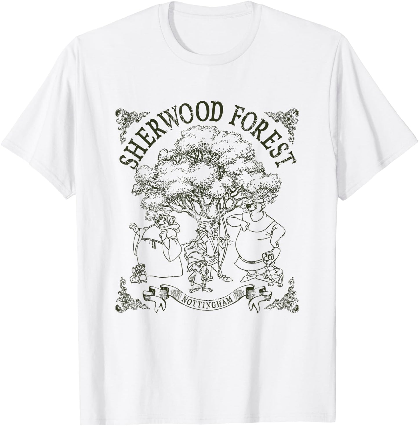 Disney Robin Hood Sherwood Forest Vintage Group Shot Logo T-Shirt - T-Shirt | White