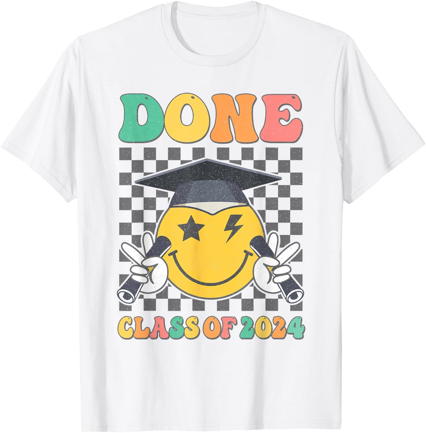 Retro Groovy DONE Class Of 2024 Smile Face Senior Graduation T-Shirt - T-Shirt | White